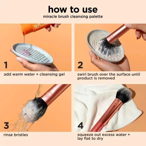 Miniatura 6 de Real Techniques Miracle Brush - Paleta limpiadora de brochas de maquillaje para limpieza profunda, uso con champú de brochas de maquillaje, crestas