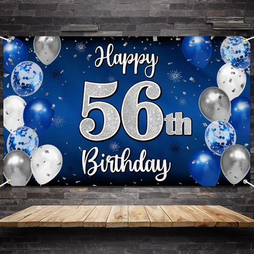 Miniatura 251 de Decoración de feliz cumpleaños 35, globo azul y plateado de 35 años, cartel grande de telón de fondo de cumpleaños, suministros para fiesta de 35th