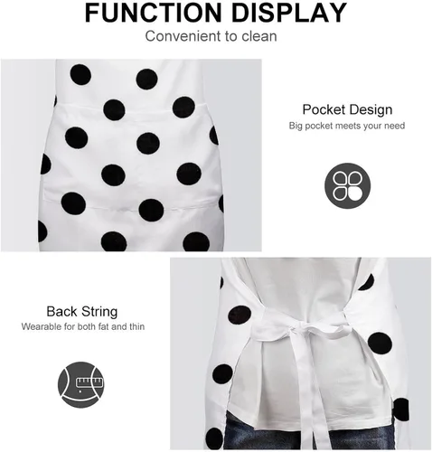 Miniatura 6 de Personalized Polka Dot Adult Apron, Kitchen Cooking Aprons for Woman Man, Adjustable Bib Apron with Pocket for Baking, BBQ Crafting Outdoors, Dining
