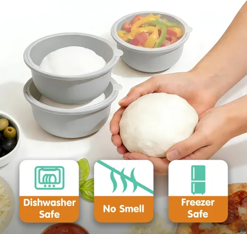 Miniatura 6 de 3 recipientes apilables de silicona para prueba de masa de pizza con tapas, caja a prueba de masa de pizza de 23.7 fl oz para la cocina del hogar