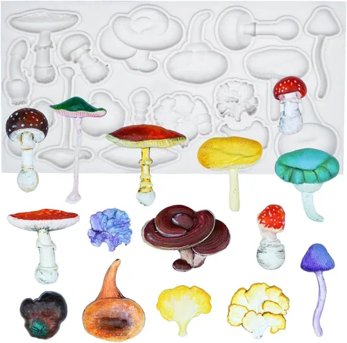 Miniatura 9 de FUNSHOWCASE Molde y veta de silicona para fundición de arcilla polimérica de hongos Life Like para decoración de pasteles de fondant, modelado