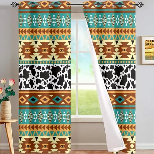 Miniatura 40 de Dreaweet African Tribal Blackout Curtains 63 Inch Long 2 Panels Set Bohemian Ethnic Geometric Grommet Top Thermal Insulated Curtains for Living Room