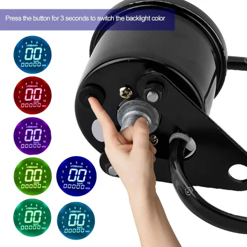 Miniatura 3 de Medidor digital de motocicleta velocímetro/tacómetro/odómetro MPH KM/H universal con pantalla de luz indicadora multifunción