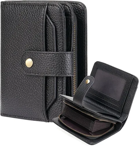 Miniatura 18 de GAEKEAO Cartera de cuero para tarjetas de crédito para mujer, bloqueo RFID, gran capacidad, plegable, con cremallera, organizador de tarjetas