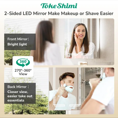 Miniatura 4 de TokeShimi Botiquín con Espejo Iluminado de 20 x 31.9 pulgadas, Espejo LED de Baño Templado Antivaho con Almacenamiento, Atenuación Continua de 3