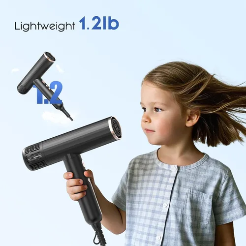 Miniatura 7 de Nicebay Secador de Pelo Iónico con Difusor para Cabello Rizado, Motor Sin Escobillas de Alta Velocidad de 1600W y 110000RPM para Secado Rápido