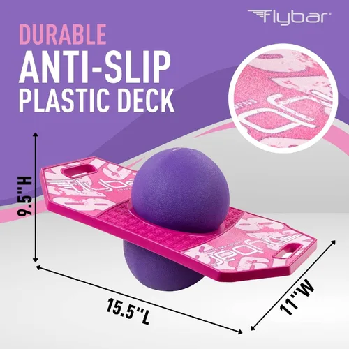Miniatura 4 de Flybar Pogo - Pelota de truco para niños, tabla de rebote de equilibrio con cubierta antideslizante, bomba incluida, juguetes para interiores y Baya