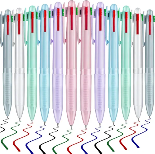 Zonon 12 bolígrafos multicolor de 0.020 in, 4 colores, retráctil, punta fina, para aula, oficina, papelería, fiesta, suministros de regalo