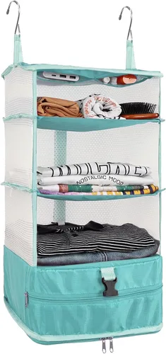 Miniatura 14 de Surblue Bolsa de Almacenamiento Colgante para Armario Plegable de 3 Estantes de Tela Oxford Lavable con 2 Ganchos