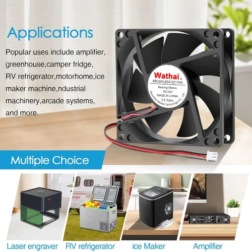 Miniatura 2 de Wathai Ventilador de enfriamiento de 3.150 in 24 V CC, 2 pines, 24 voltios, 3.150 in x 0.984 in, sin escobillas, ventilador de 3 pulgadas de alta