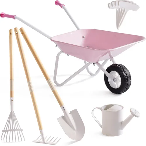 Miniatura 10 de ROBUD Herramientas de jardinería para niños, juego de juguetes al aire libre con carretilla para niños, 9 piezas de carretilla de metal para niños