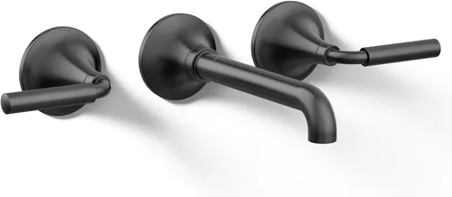 Kohler T26439-4-BL - Juego de grifo de lavabo de baño de montaje en pared, grifo de baño con dos manijas de palanca, negro mate