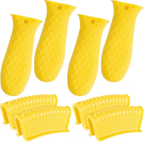 Miniatura 11 de Patelai Juego de 8 soportes de silicona para ollas, funda de mango de hierro fundido, resistente al calor, agarradera, antideslizante, reutilizable