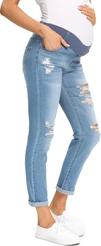 Miniatura 4 de Foucome Jeans de maternidad para mujer, jeans rasgados elásticos con bolsillos