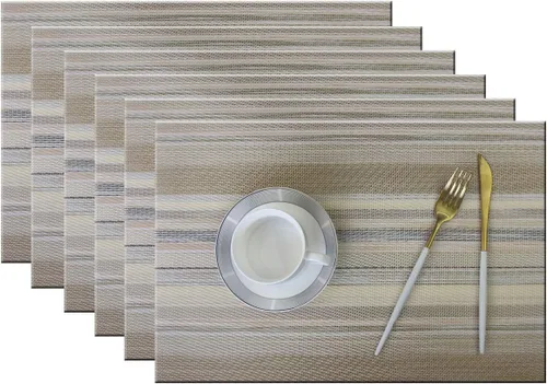 Miniatura 9 de Manteles individuales para mesa de comedor, lavables y fáciles de limpiar, camino de mesa de PVC (1 camino de mesa y 6 manteles individuales, negro)