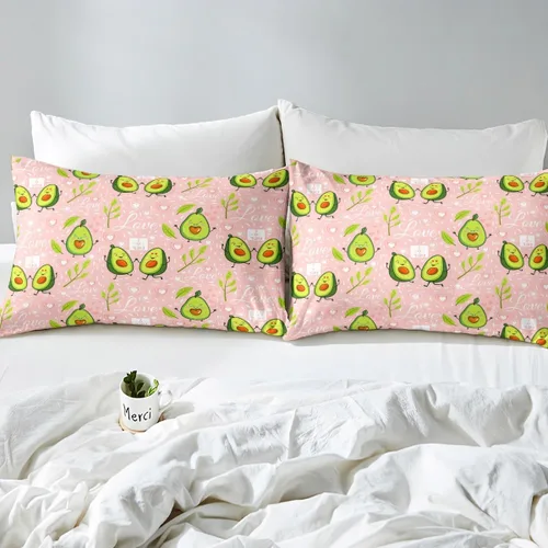 Miniatura 5 de Erosebridal Juego de sábanas de aguacate para niños y niñas, lindo juego de sábanas de dibujos animados de aguacate con corazón tamaño individual