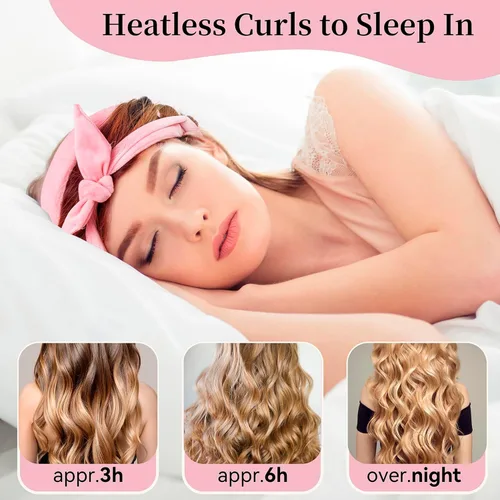 Miniatura 5 de Rizadores de cabello sin calor extra largos de 60 pulgadas mejorados para dormir, rodillos de pelo sin calor (rosa)