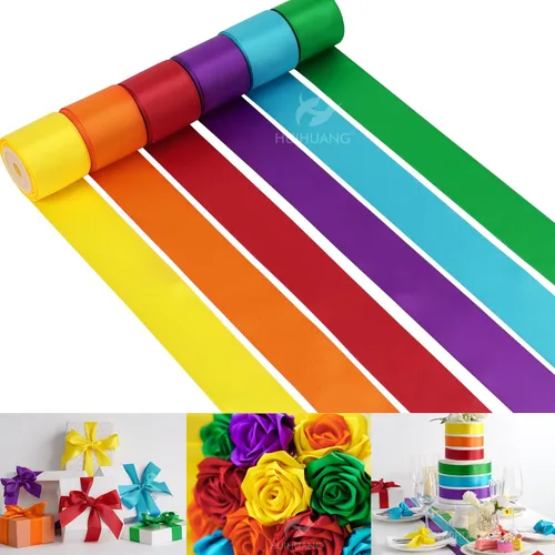 Miniatura 28 de HUIHUANG Cinta Negra Blanca Plateada de 3/8" Cinta de Satén Surtida 5 Colores Cinta de Color Sólido de Doble Cara para Envoltura de Regalos de Días