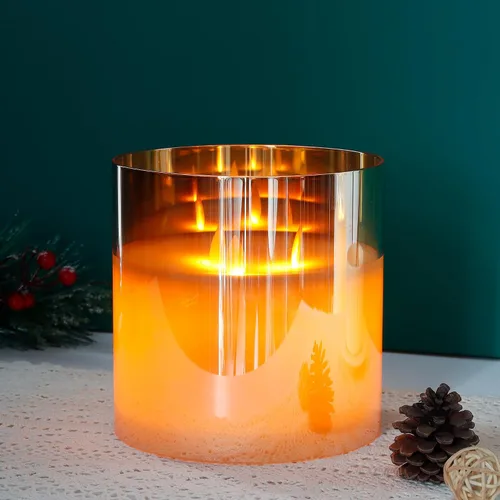 Miniatura 10 de JHY DESIGN Velas de cristal sin llama de 3 mechas de 8 pulgadas de alto operadas por batería con llama danzante parpadeante LED velas tipo pilar