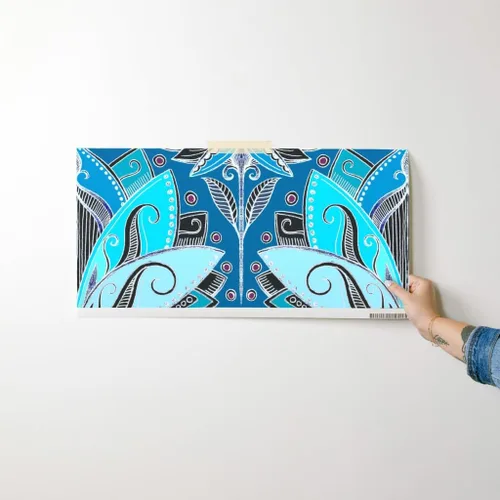 Miniatura 7 de Muestra de papel tapiz extraíble - Art Deco Lotus Teal Turquoise Negro Nouveau Retro Tea Geométrico Azul Aqua Papel pintado personalizado pre-pegado
