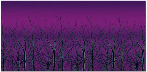 Miniatura 2 de Beistle Telones de fondo espeluznantes de árboles del bosque, 2 cubiertas de pared de plástico impresas con silueta de árbol desnudo para Halloween