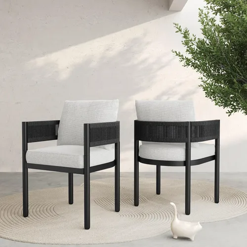 Grand patio - Juego de 2 sillas de comedor para exterior, 2 piezas de sillas de comedor para patio, sillas fijas de patio de mimbre tejido en metal