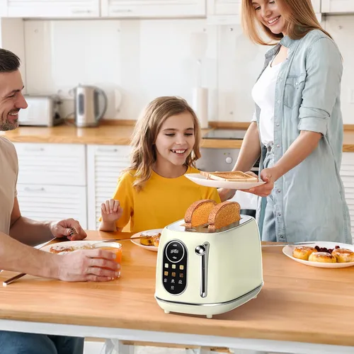 Miniatura 8 de Keenstone Tostadora Inteligente con Pantalla Táctil de 2 Rebanadas, Tostadora Retro de Acero Inoxidable de Ranura Ancha con 6 Niveles de Dorado