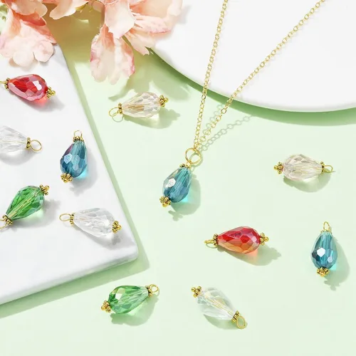 Miniatura 7 de Ipotkitt 100 dijes de cristal colorido con forma de lágrima de cristal facetado para hacer aretes, collares, joyas