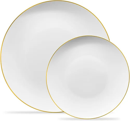 Miniatura 15 de Plasticpro - Juego de platos combinados de 32 piezas que incluye platos de 16 a 7 pulgadas y platos negros de 16 a 10 pulgadas con borde plateado