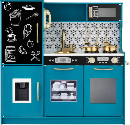 Miniatura 10 de Best Choice Products - Set de cocina de madera de juguete, juego de simulación para niños con diseño realista, teléfono, utensilios, horno, Espresso