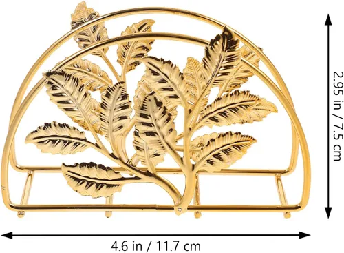 Miniatura 2 de Golden Iron Napkin Holder with Leaf Design, Large Metal Paper Napkin Stand for Kitchen and Restaurant Table, Rustic Style Bathroom and Dining