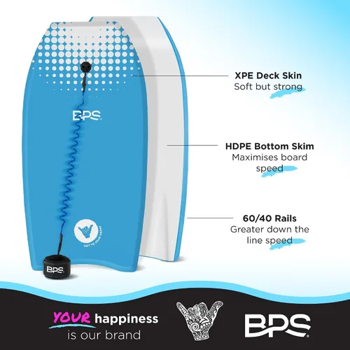 Miniatura 4 de BPS Tabla de Bodyboard "Shaka" de Nueva Zelanda para Todas las Condiciones de Olas - Ligera con Núcleo de EPS, Parte Inferior Lisa de HDPE, Tablas