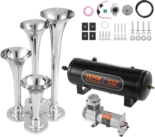 Miniatura 11 de VEVOR Kit de 4 Bocinas de Aire de Trompeta, 150dB Bocinas de Tren para Camionetas Pickup, Compresor de Aire de 12V 120 psi Tanque de 1.6 Gal/6 L