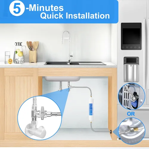 Miniatura 6 de Kit de línea de agua para refrigerador - Línea de agua trenzada de acero inoxidable de 10 pies para máquina de hielo con válvula de parada en T