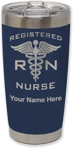 Miniatura 35 de LaserGram Vaso aislado al vacío de 20 onzas, enfermera registrada RN, grabado personalizado incluido (negro)