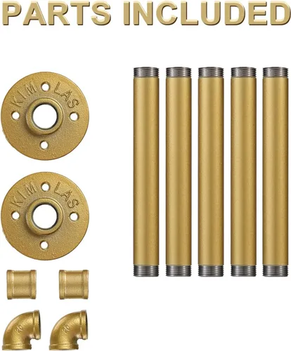 Miniatura 6 de Perchero de ropa de oro de tubería industrial, Perchero dorado montado en la pared de 30 pulgadas, Perchero de ropa de tubería industrial, Barra