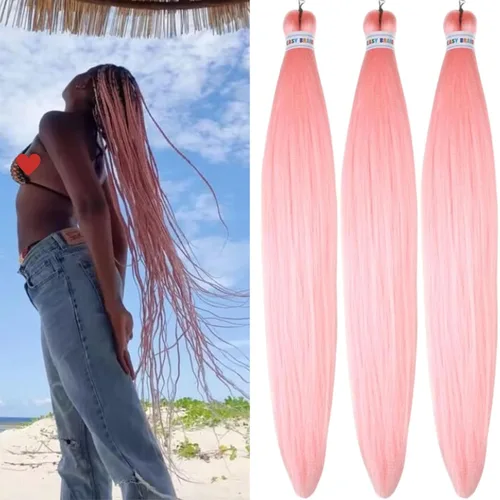 Miniatura 52 de Cabello estirado de fibra Kanekalon para trenzar con cabello humano, color oro rosado, 30 pulgadas
