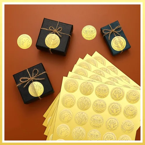 Miniatura 4 de Chinco 500 Piezas Pegatinas de Sellos para Sobres Dorados en Relieve Pegatinas Adhesivas de Sello Pegatinas Vintage de Papel Aluminio en Relieve Kit