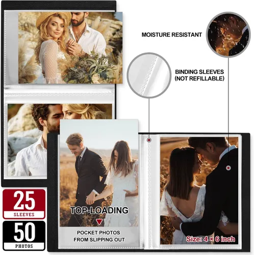 Miniatura 4 de Lanpn Álbum de Fotos de Boda 4x6 pulgadas 2 Paquetes, Cada Paquete Contiene 50 Fotos, Bolsillos Deslizantes Mini Álbumes de Fotos de Boda de Lino