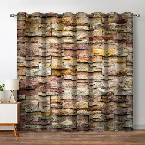 Jekeno Cortinas de mármol con diseño de pared de piedra de ladrillo colorido, decoración del hogar, dormitorio, sala de estar, cortinas de ventana
