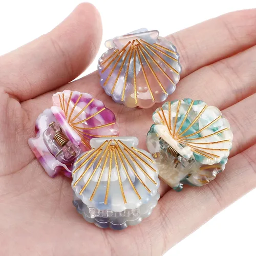 Miniatura 2 de Lurrose Pinzas para el pelo de concha marina: pequeños clips de mandíbula de concha, mini accesorios para el cabello de playa para disfraz de sirena