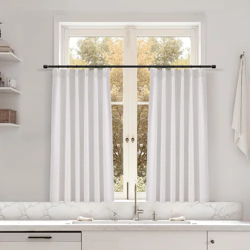 Miniatura 150 de Juego de 2 paneles de cortinas de ventana de cocina beige de 24 pulgadas de largo, con textura de lino, plisadas, filtrantes de luz, semi pequeñas