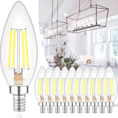 Miniatura 16 de comzler Bombilla LED E12 para candelabro regulable, bombilla de lámpara de araña 2700K blanco cálido, equivalente a 40W, bombillas tipo B