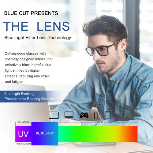 Miniatura 8 de YIMI Lentes fotocromáticos con bloqueo de luz azul, protección UV, antifatiga ocular, para computadora, juegos, bloqueo de pantalla de luz azul