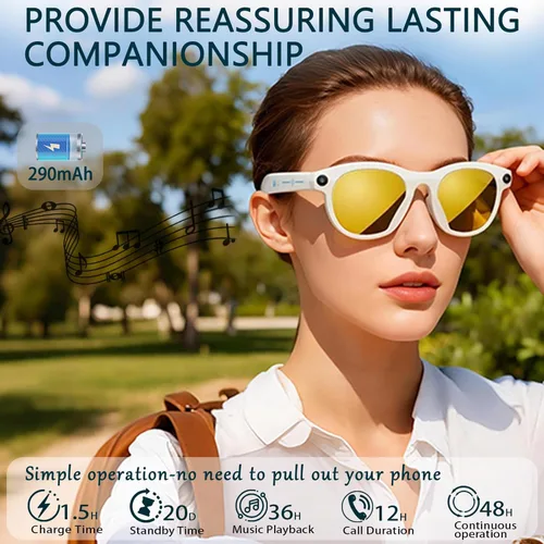 Miniatura 3 de Gafas Inteligentes con Cámara Gafas AI Gafas Bluetooth Lentes Reemplazables, Batería de 48H para Viajes, Conferencias y Vlogging. Traducción, Blanco