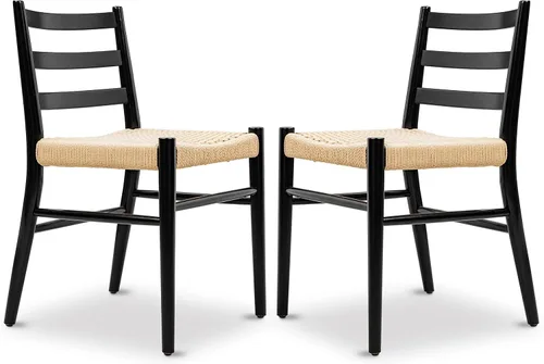 Miniatura 12 de Poly & BARK Hamm Silla de comedor – 18 pulgadas de altura del asiento, marco de roble macizo, asiento de cuerda tejida a mano, diseño moderno
