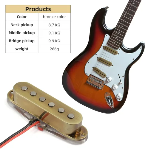 Miniatura 3 de Alnico 5 pastillas de guitarra, SSS Single Coil Pickups Guitar Neck/Middle/Bridge Pickup Cream para guitarra eléctrica Strat Squier (bronce)