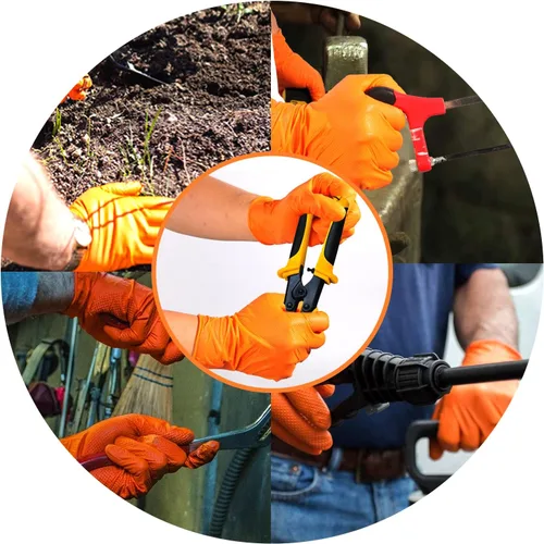 Miniatura 7 de LOGO Guantes desechables de nitrilo naranja-7.5mil Grip Diamond Textured Heavy Duty Automotive Mechanic compostable (50 piezas/caja)