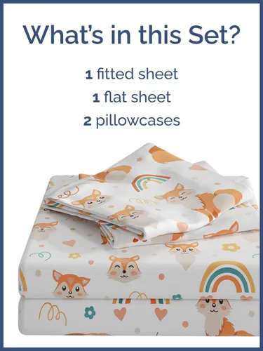 Miniatura 2 de CGK Linens Sábanas tamaño matrimonial, juego de 4 piezas, de zorro, flores, corazón, temática de animales, ultrasuave, transpirable, lavable a