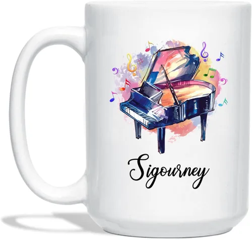 Taza de café blanca con nombre personalizado para reproductor de piano, 11 y 15 onzas, taza de café con instrumento musical de piano, regalos para